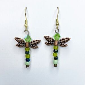 Handcrafted Beaded Dragonfly Drop Earrings